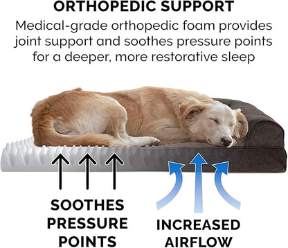 Furhaven Orthopedic Dog Bed for Large Dogs w/ Removable Bolsters &amp; Washable Cover, For Dogs Up to 95 lbs - Sherpa &amp; Chenille Sofa - Coffee, Jumbo/XL