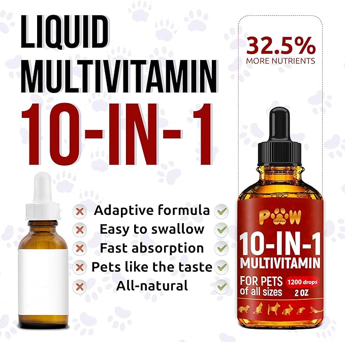 Liquid Multivitamin for Dogs – Daily Glucosamine, Vitamin B, C &amp; D3 Support – Cat Vitamins for Indoor Cats to Care for Joints &amp; HIPS, Skin &amp; Coat, and Gut – Help with Allergies &amp; UTIs – 2 Oz