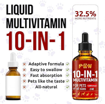 Liquid Multivitamin for Dogs – Daily Glucosamine, Vitamin B, C &amp; D3 Support – Cat Vitamins for Indoor Cats to Care for Joints &amp; HIPS, Skin &amp; Coat, and Gut – Help with Allergies &amp; UTIs – 2 Oz