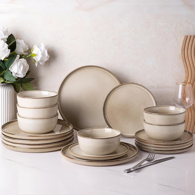 GBHOME Ceramic Dinnerware Sets for 12, 36 Pieces Stoneware Plates and Bowls Sets, Reactive Glaze Dishes -Scratch Resistant, Dishwasher&amp;Microwave Safe
