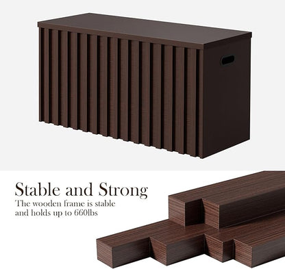 UEV Storage Bench,39.4" Wood Box, Storage Trunk with 2 Safety Hinges, Ottoman Storage Chest, Fluted Storage Bench for Bedroom, Entryway, Living Room (Walnut)