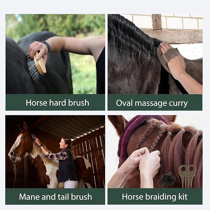 Horse Grooming Kit 13 Piece, Horse Brushes for Grooming Supplies Set with Organizer Bag, Horse Brush &amp; Curry Comb for Effective Cleaning, Gift for Horses Riders Beginners