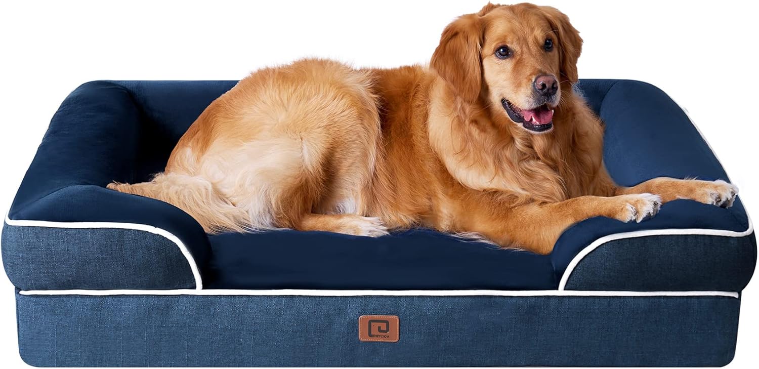EHEYCIGA Orthopedic Dog Beds for Extra Large Dogs 44x32Inch, Waterproof Memory Foam XL Pet Bed with Sides, Non-Slip and Egg-Crate Foam Big Dog Couch Bed with Washable Removable Cover, Grey