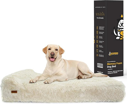 KOPEKS Orthopedic Memory Foam Dog Bed 7" Inch Thick Extra Large Dog Bed with Pillow Fluffy Brown 50"x34"x10" Includes Waterproof Liner &amp; Durable Removable Cover with Smart Design