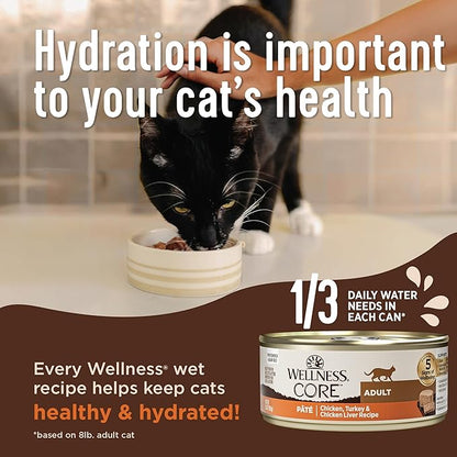 Wellness CORE+ Indoor Pate Adult Wet Cat Food, Natural, Protein-Rich, Grain Free, 5.5 Ounce, 24 Pack (Chicken &amp; Chicken Liver)