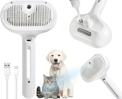3-in-1 Steam Brush for Cats &amp; Dogs – Hair Removal Comb with One-Click Release &amp; Water Spray – Grooming Brush for Shedding, Long/Short Hair