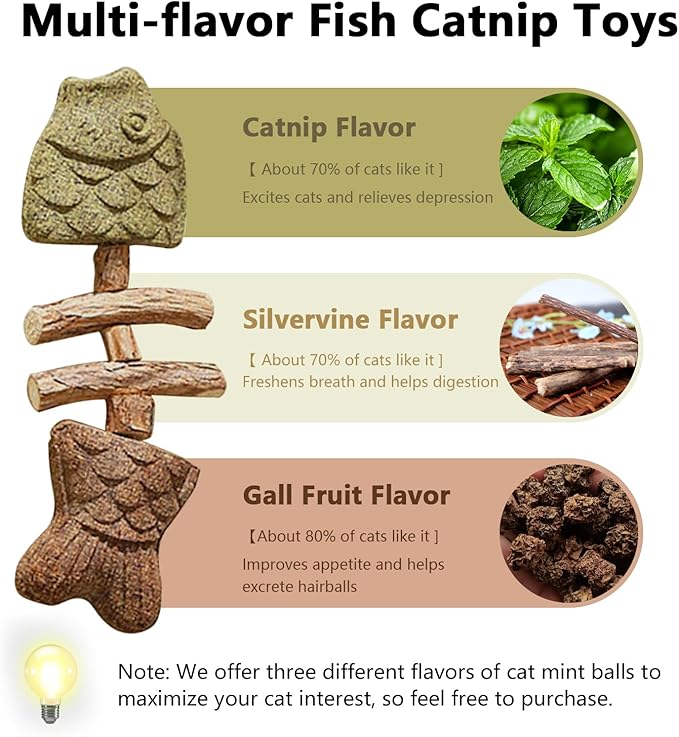 3 Pack Catnip Toys, Healthy Cat &amp; Kitten Teeth Cleaning Dental Chew Toy, Contain Catnip, Natural Silvervine, and Gall Fruit, Interactive Cat Toys for Indoor Cats, are Edible for All Cats Breeds