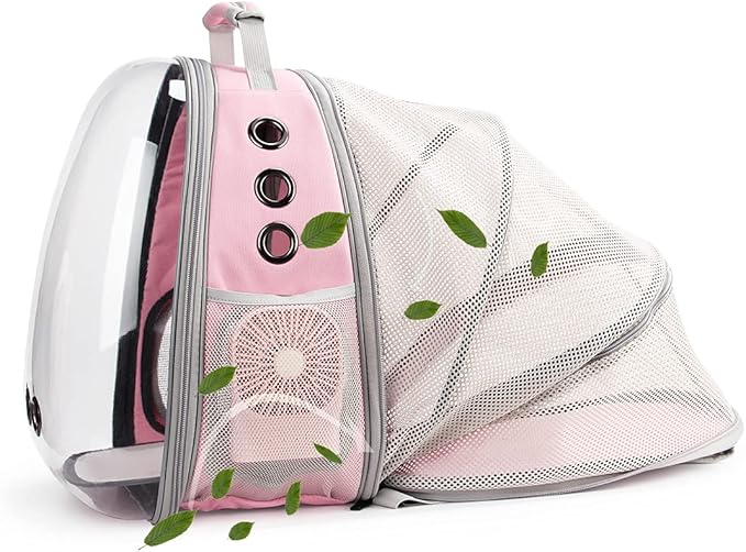 Lollimeow Cat Carrier Backpack, Bubble Expandable Backpack Carrier, Pets and Small Dogs,Airline-Approved, Designed for Travel, Hiking, Walking &amp; Outdoor Use (Back Expandable-Pink)