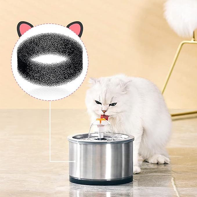Tuanse 8 Pieces Cat Pet Water Fountain Filters Replacement Round Filter Foam for Pet Cat Drink Water Sponge Filter Replacement for 2. 5 L/84 oz 2. 2 L/ 74 oz Stainless Steel Dog Fountain