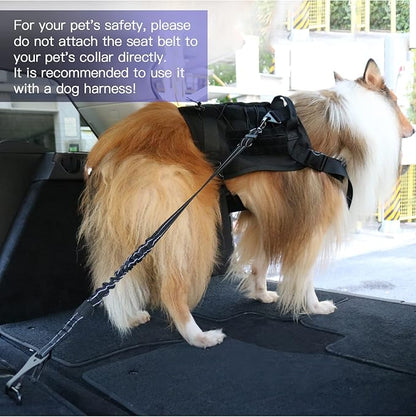 AUBELL Dog Seat Belt for Car,Updated 3-in-1 Adjustable Reflective Bungee Heavy Duty Dog Car Harness Tether with Clip Hook Latch &amp; Buckle,Swivel Zinc Alloy Carabiner,Black