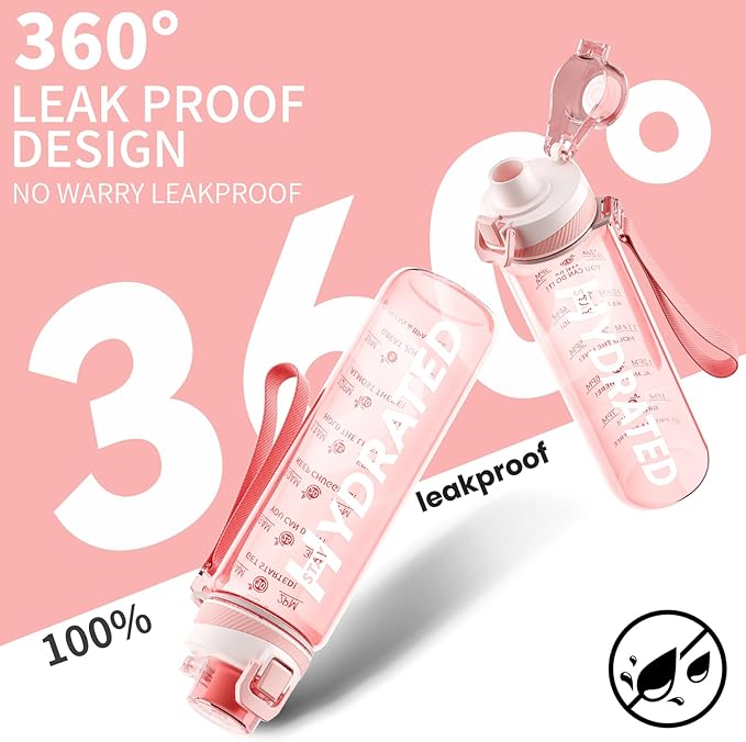 Water Bottle, 32 oz Motivational Water Bottles with Time Marker-Tritan &amp; BPA Free, Sports Water Bottle with Time to Drink &amp; Strap, Wide Mouth, Leakproof -Gift for Christmas Gym Fitness &amp; Outdoor