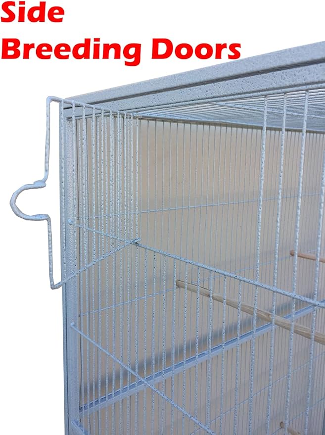 Large Double Center Divider Birdhouse Treehouse Bird Flight Parrot Breeder Cage Feeder Doors Side Breeding Nest Doors Easy Clean Pull Out Tray with Removable Rolling Stand