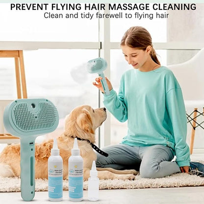 Pet Steam Brush for Cat &amp; Dog – 4-in-1 De-Shedding, Steam Spray, and Self-Cleaning Grooming Tool – Ideal for Long and Short-Haired Pets– Includes 2 Bottles of 120 mL Waterless Shampoo(Green)