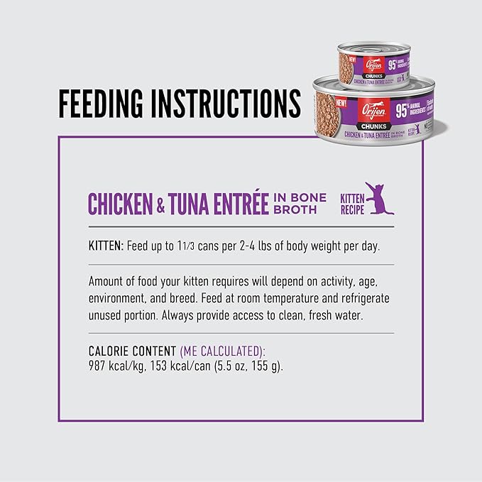 ORIJEN Premium Pate Wet Kitten Cat Food in Bone Broth Chicken &amp; Salmon Entrée 5.5oz Cans (6 Count)