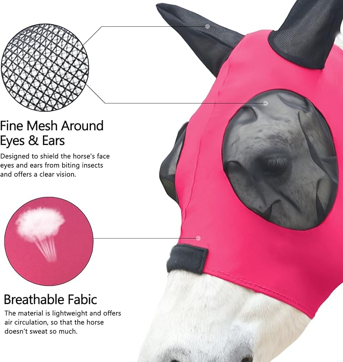 Horse Fly Mask, Fly Masks for Horses with Ears, Super Comfort &amp; Stretchy Fitting Equine Fly Mask Red Cob