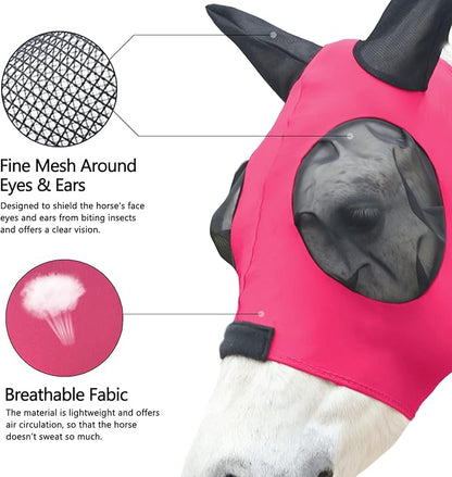 Horse Fly Mask, Fly Masks for Horses with Ears, Super Comfort &amp; Stretchy Fitting Equine Fly Mask Red Cob