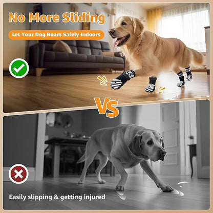 LOOBANI Dog Socks to Prevent Licking Paws - Dog Socks for Hardwood Floors Anti Slip for Traction Control - Dog Grippy Socks for Senior Dog Small Medium Large Dogs on Tile Floors, Black S