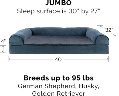Furhaven Orthopedic Dog Bed for Large Dogs w/ Removable Bolsters &amp; Washable Cover, For Dogs Up to 95 lbs - Sherpa &amp; Chenille Sofa - Orion Blue, Jumbo/XL