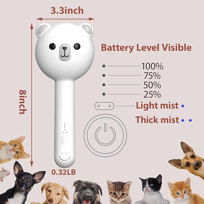 Cat Steam Brush with 2 Spray Levels &amp; Release Button, 4-in-1 IPX7 Waterproof Water Brush for Shedding Grooming, Pet Hair Removal Comb for Long Short Haired Cats Dogs, Self Cleaning Slicker