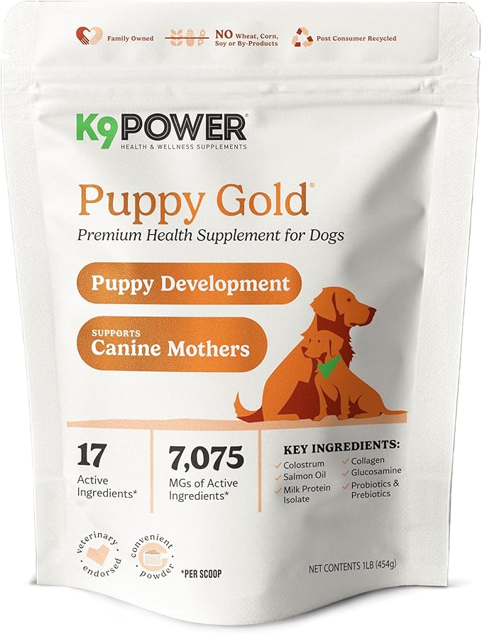 K9 Power Puppy Gold 1 lb - Supplement for Growing Puppies &amp; Nursing Mothers - Essential Nutrients for Healthy Growth &amp; Development - 45 Scoops
