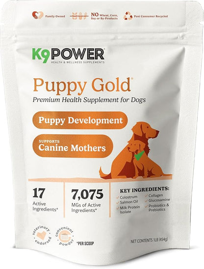K9 Power Puppy Gold 1 lb - Supplement for Growing Puppies &amp; Nursing Mothers - Essential Nutrients for Healthy Growth &amp; Development - 45 Scoops