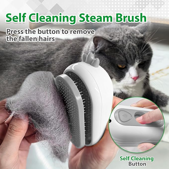 Cat Steam Brush with Release Button, 3 in 1 Rechargeable Pet Spray Water Comb for Long &amp; Short Hair Removal, Self Cleaning Slicker Vapor Brush for Indoor Cats Dogs Rabbits Shedding Grooming