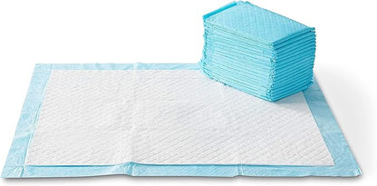 Amazon Basics X-Large Absorbent Puppy Pads, Leak-Proof, Quick-Dry, 28 x 34 Inches, Pack of 50, Blue &amp; White