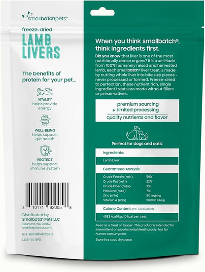smallbatch Freeze Dried Dog Treats, Lamb Liver Treats for Dogs &amp; Cats, High Protein, Single Ingredient Dog Treat for Training or Food Topper, Natural, Humanely Sourced Meat, Made in The USA, 4 oz