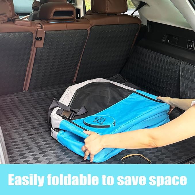 Large Portable Pet Crate for Car Travel, 24"x22"x25" Foldable Dog &amp; Cat Carrier with Secures Seatbelt &amp; Headrest Strap, Oxford Soft-Sided Pet Kennel with Removable Bed for Medium &amp; Large Pets