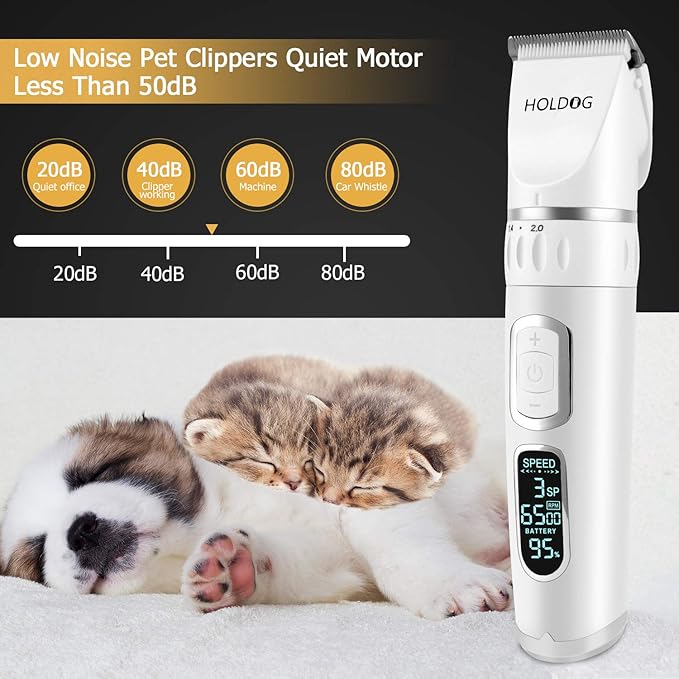 Dog Clippers Professional Heavy Duty Dog Grooming Clipper 3-Speed Low Noise High Power Rechargeable Cordless Pet Grooming Tools for Small &amp; Large Dogs Cats Pets with Thick &amp; Heavy Coats