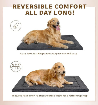 Made4Pets Dog Crate Pad Bed for Medium Dogs, Washable &amp; Reversible, Anti-Slip Kennel Mat for Cozy Sleeping, Soft Fluffy Dog Bed for Indoor &amp; Outdoor Use, 29"x21", Dark Gray