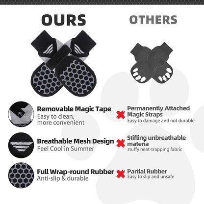 KOOLTAIL Dog Socks for Hot Pavement, Summer Breathable Dog Socks to Prevent Licking Paws, Non Slip Pet Boots &amp; Paw Protectors for Hardwood Floor,Grippy Shoes for Small Medium Large Senior Dogs,Black S