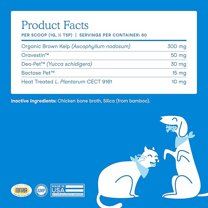 Fera Pets Cat &amp; Dog Dental Support Powder - Supports Fresh Breath - Promotes Healthy Teeth and Gums - Targets Tartar Build-Up - Includes Kelp, Enzymes &amp; Postbiotics - 60 Scoops