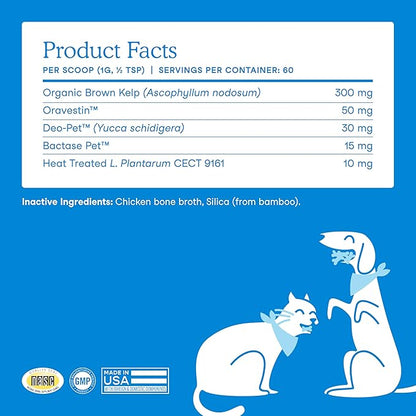 Fera Pets Cat &amp; Dog Dental Support Powder - Supports Fresh Breath - Promotes Healthy Teeth and Gums - Targets Tartar Build-Up - Includes Kelp, Enzymes &amp; Postbiotics - 60 Scoops