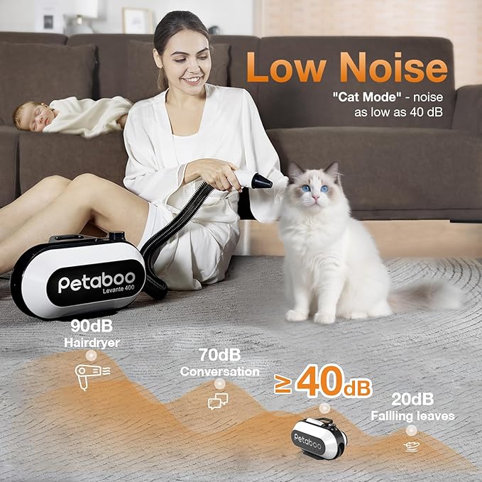 Dog Blow Dryer - Ultra-Quiet 40dB Cat Mode, 3-in-1 Nozzles &amp; Adjustable Speed/Temp, Negative Ion Technology, BLDC Motor for Fast Drying, Portable &amp; All-in-One Storage for Dogs &amp; Cats