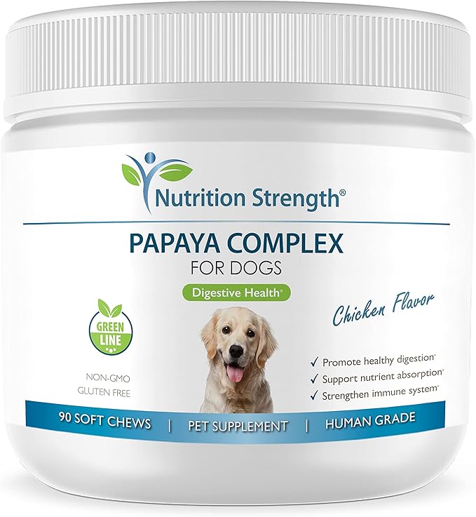 Papaya for Dogs Digestive Enzyme Complex to Support Normal Intestinal Function, Boost Immunity, with Organic Papaya Fruit + Papain, Protease &amp; Amylase, 90 Soft Chews
