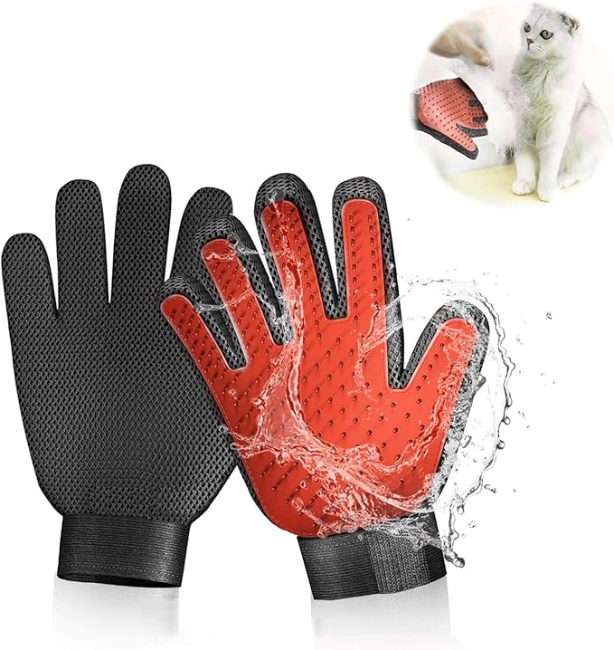 Pet Grooming Glove Hair Remover Brush Gentle Deshedding Efficient Pet Mitt Pet Massage Gloves Left &amp; Right Hand Draw Dogs Cats Horses Long Short Fur (1Pair Left &amp; Right Hand)