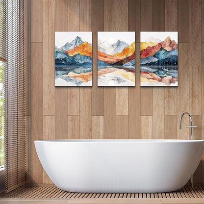 TTHYUEWS Abstract Art for Bedroom &amp; Living Room - Modern Ink Mountain Landscapes - 3 Piece Ready To Hang Wall Decor