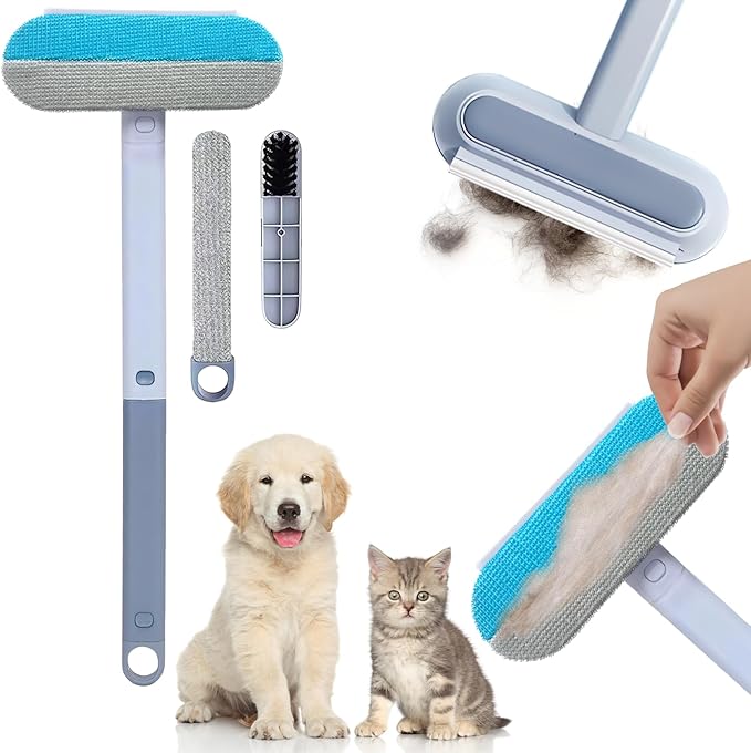 4 in 1 Multifunctional Reusable Pet Hair Remover Brush,Dog &amp; Cat Hair Remover Tool for Couch,Bedding &amp; Carpet,Washable Fur Remover with Dual-Sided Cleaning Brush