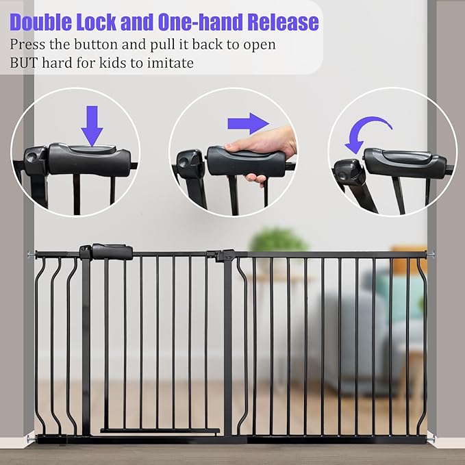 Walk Through Baby &amp; Dog Gate 29-34 Inch, Tension Mounted No Drilling, Indoor Safety Gate for Stairs &amp; Doorways, Metal Design for Kids and Pets, Black