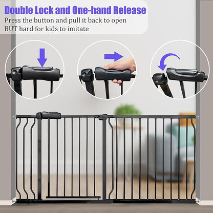 Extra Wide 57.5-62 Inch Large Baby Gates for Stairs, Doorways - No Drilling, Pressure Mounted Pet Gates for Kids &amp; Dogs