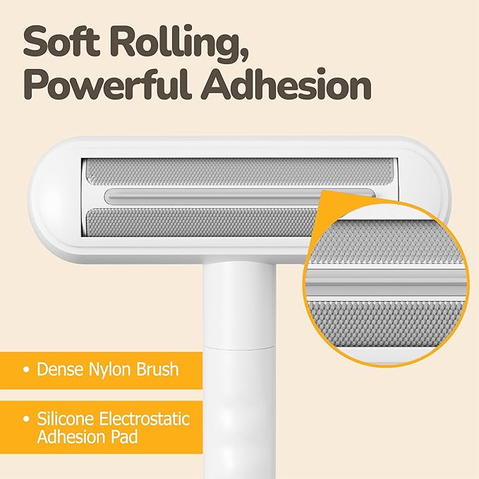 Reusable Pet Hair Remover - Lint Roller for Dog &amp; Cat Fur - for Furniture, Carpet, Clothing - Detachable Handle (White)
