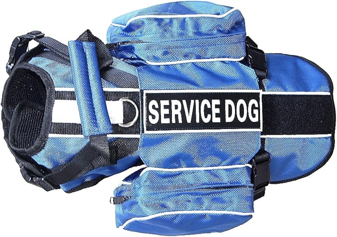 Serijoars Dog Vest Harnesses with Saddlebag Backpack for Camping &amp; Travel - Reflective Hound Hiking Backpack Saddle Bag - Lightweight Vest Harness for Medium &amp; Large Dogs (Blue, L)