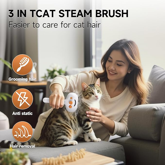 Pet Steam Brush for Dogs &amp; Cats – 3-in-1 Grooming Spray Comb, Mist Massage &amp; Defur Function, Water Spritz Deshedding Tool for Long/Short Hair, Indoor Pets