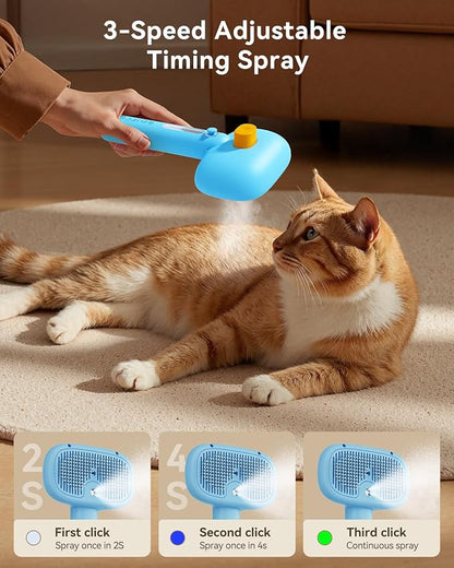 ROJECO 3-in-1 Pet Steam Brush for Cats&amp;Dogs - Detangling Comb with Adjustable Mist, Handheld Deshedding Grooming Tool for Long/Short Hair, Massage Brush &amp; Shedding Control Gift,Cordless (Blue)