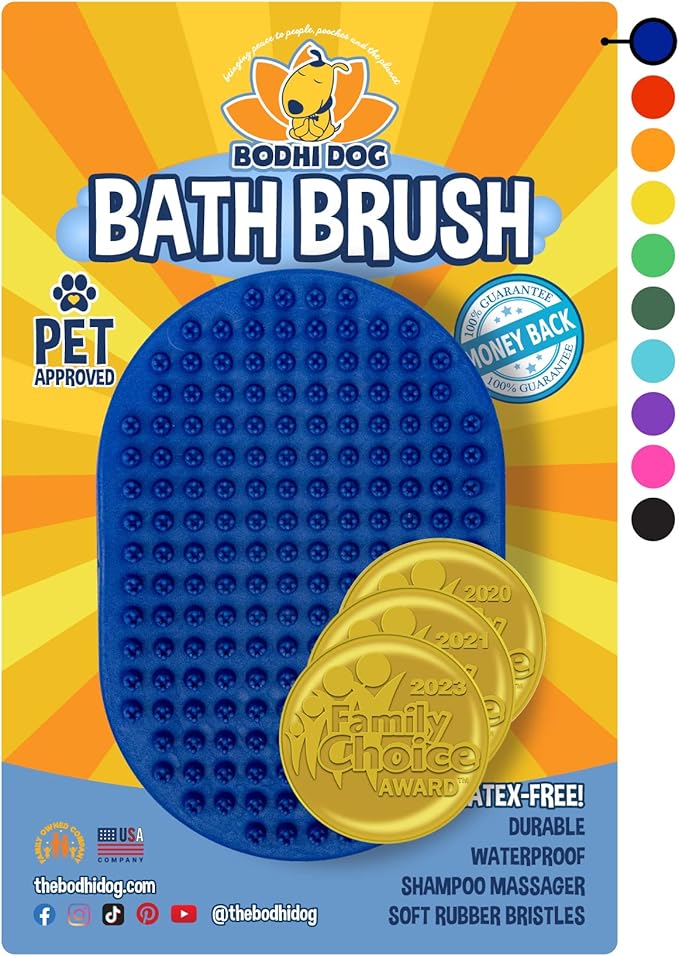 Bodhi Dog Stainless Steel Comb &amp; Shampoo Brush - Bath &amp; Shower Supplies for Dogs &amp; Cats - Removes Shedding, Mats &amp; Tangles - Pet Grooming Scrubber Bundle (Blue)