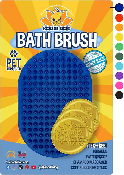 Bodhi Dog Stainless Steel Comb &amp; Shampoo Brush - Bath &amp; Shower Supplies for Dogs &amp; Cats - Removes Shedding, Mats &amp; Tangles - Pet Grooming Scrubber Bundle (Blue)