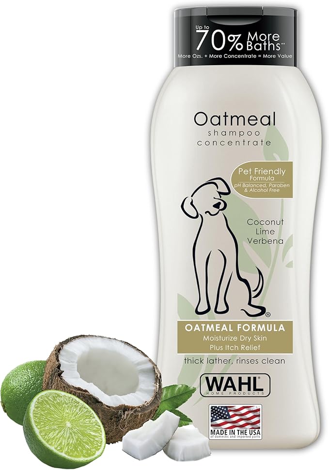 Wahl USA Dry Skin &amp; Itch Relief Pet Shampoo for Dogs – Oatmeal Formula with Coconut Lime Verbena Scent &amp; Pet Friendly Formula, 24 Oz - Model 820004A