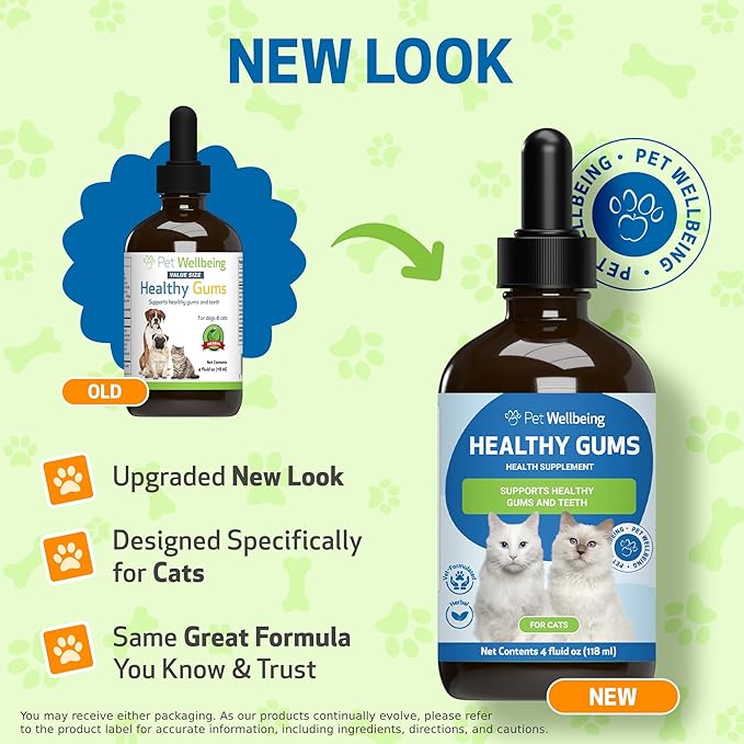 Pet Wellbeing Healthy Gums for Cats - Gums &amp; Dental Health, Oral Care, Healthy Breath, Coenzyme Q10, Zinc Oxide, Calendula, Marshmallow Root - Veterinarian-Formulated Holistic Topical 4 oz (118 ml)