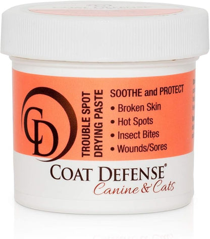 COAT DEFENSE Trouble Spot Drying Paste - Made in USA - 5 Oz Dog &amp; Cat Skin Care, Itchy Skin &amp; Allergies, Alleviates Hot Spots for Dogs &amp; Cats, Insect Bites Relief &amp; Dog Wound Care